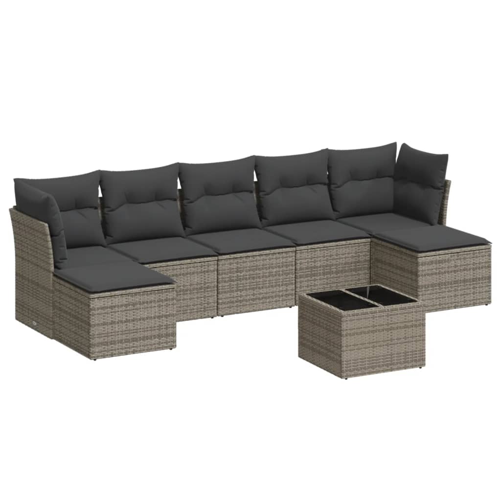 8-delige Loungeset met kussens poly rattan grijs Grijs Zonder tafel