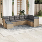 8-delige Loungeset met kussens poly rattan beige Beige en grijs Met tafel