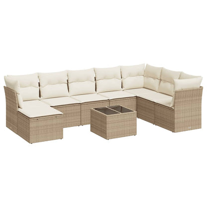 9-Delige Loungeset Met Kussens Poly Rattan Beige