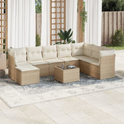 Loungeset 9-delig poly rattan beige met kussens