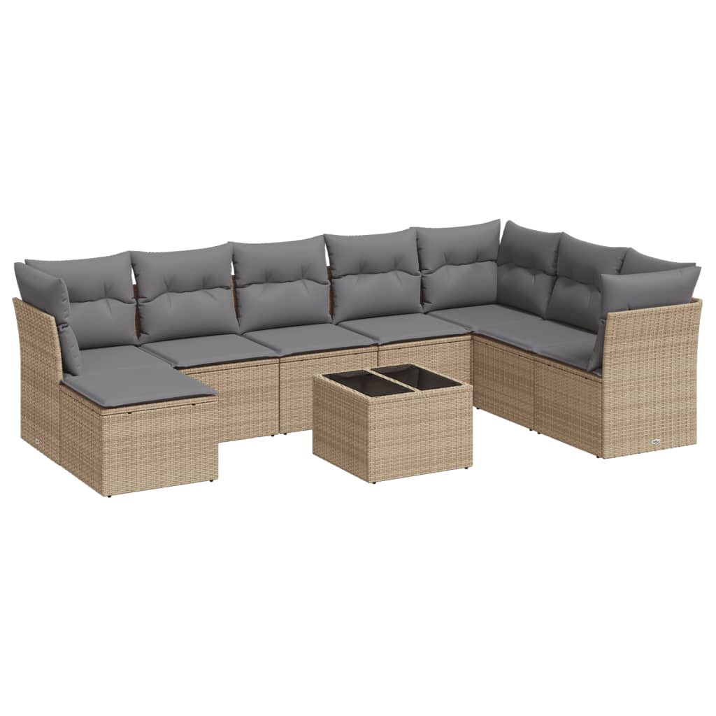 9-Delige Loungeset Met Kussens Poly Rattan Beige