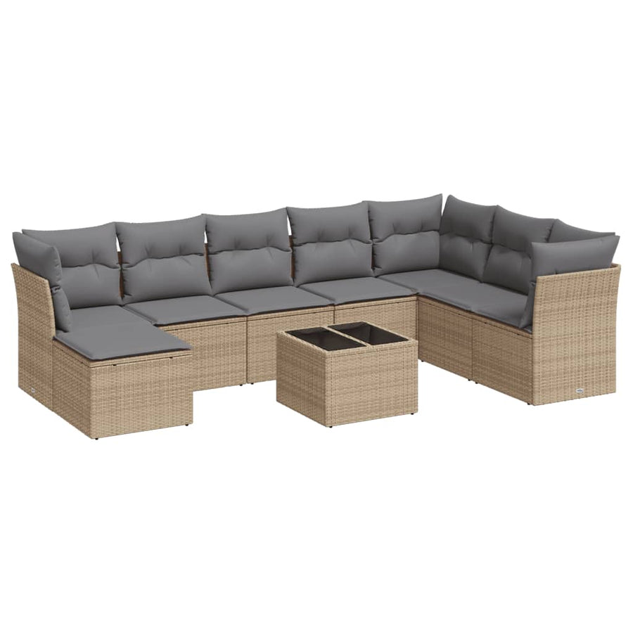 9-Delige Loungeset Met Kussens Poly Rattan Beige
