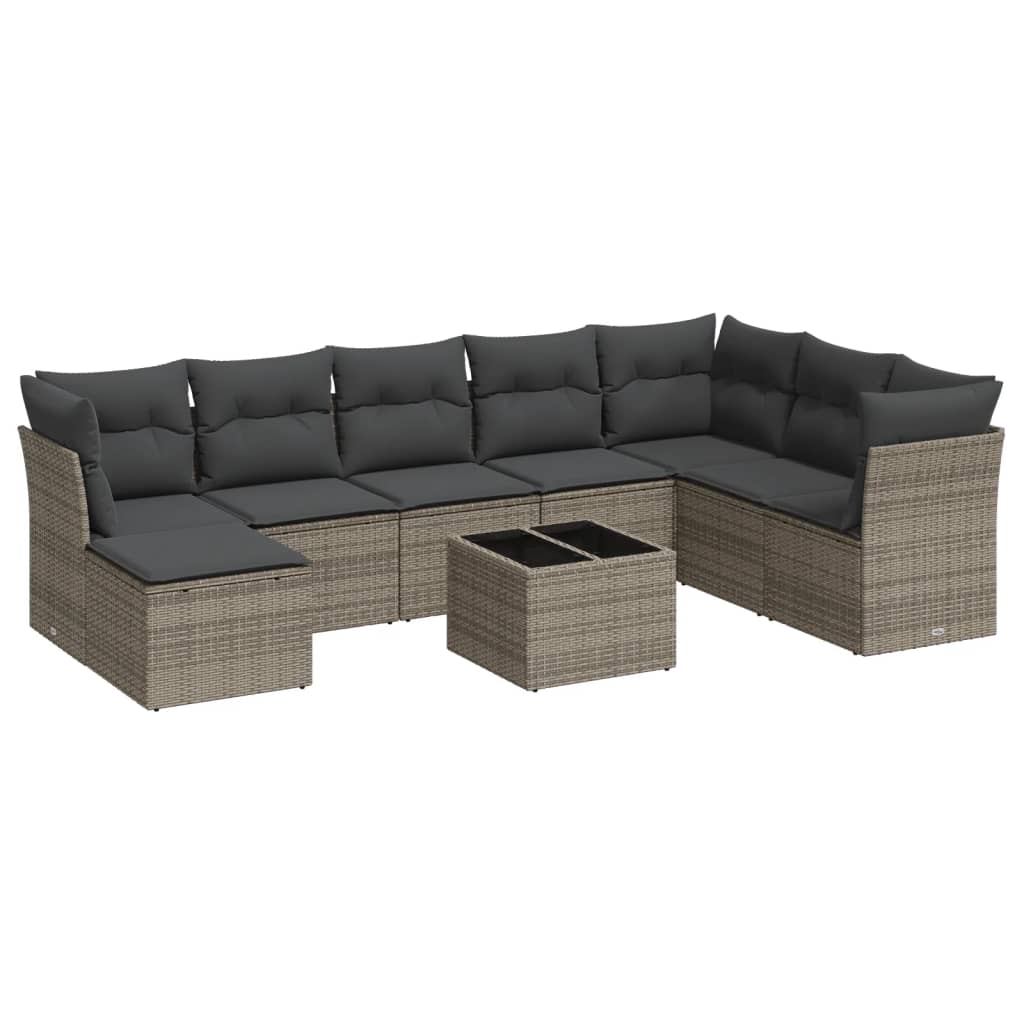 9-Delige Loungeset Met Kussens Poly Rattan Grijs