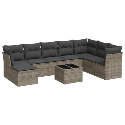 9-Delige Loungeset Met Kussens Poly Rattan Grijs