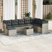 Loungeset poly rattan 9-delig lichtgrijs