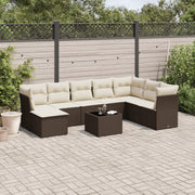 Loungeset 9-delig poly rattan bruin met kussens