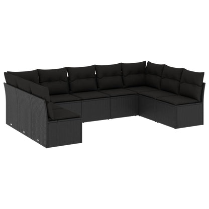 9-Delige Loungeset Met Kussens Poly Rattan Zwart