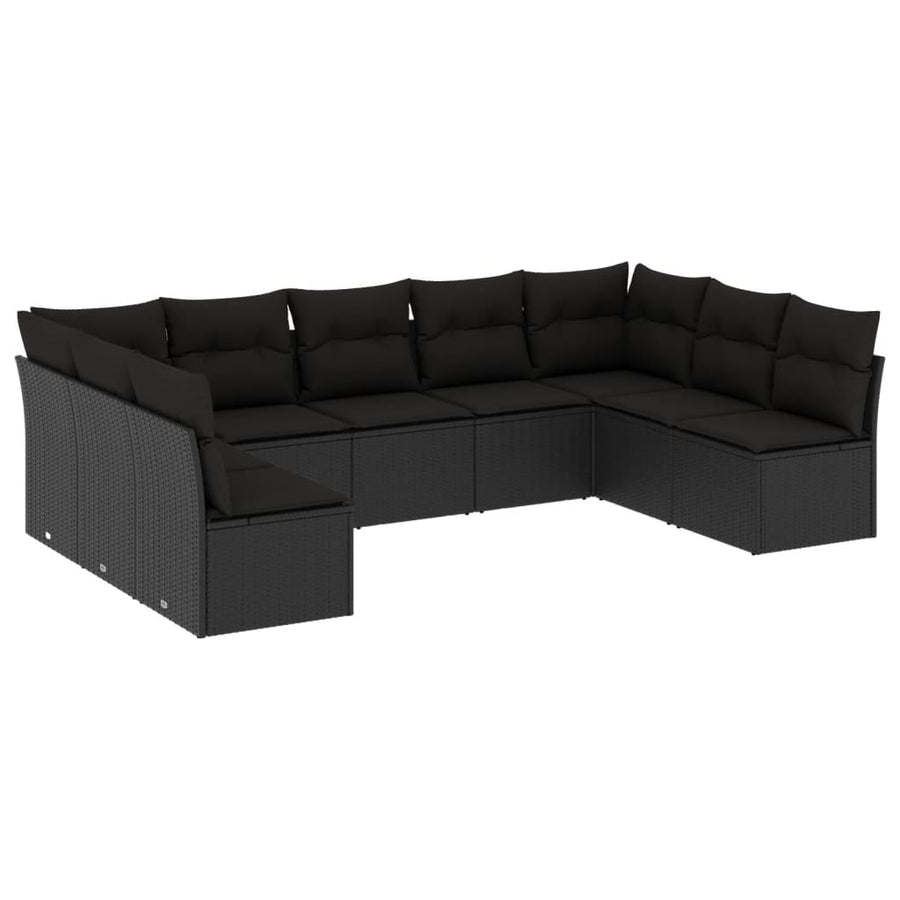 9-Delige Loungeset Met Kussens Poly Rattan Zwart