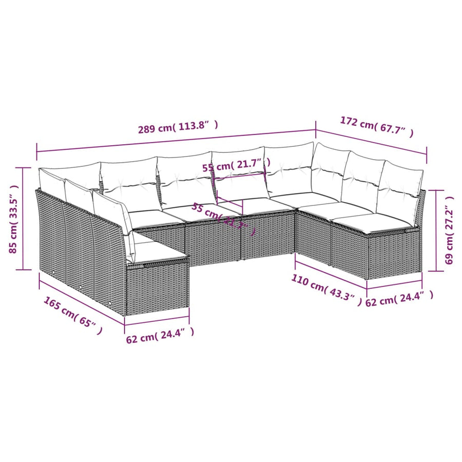 9-Delige Loungeset Met Kussens Poly Rattan Zwart