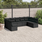 9-piece Lounge Set with cushions poly rattan black