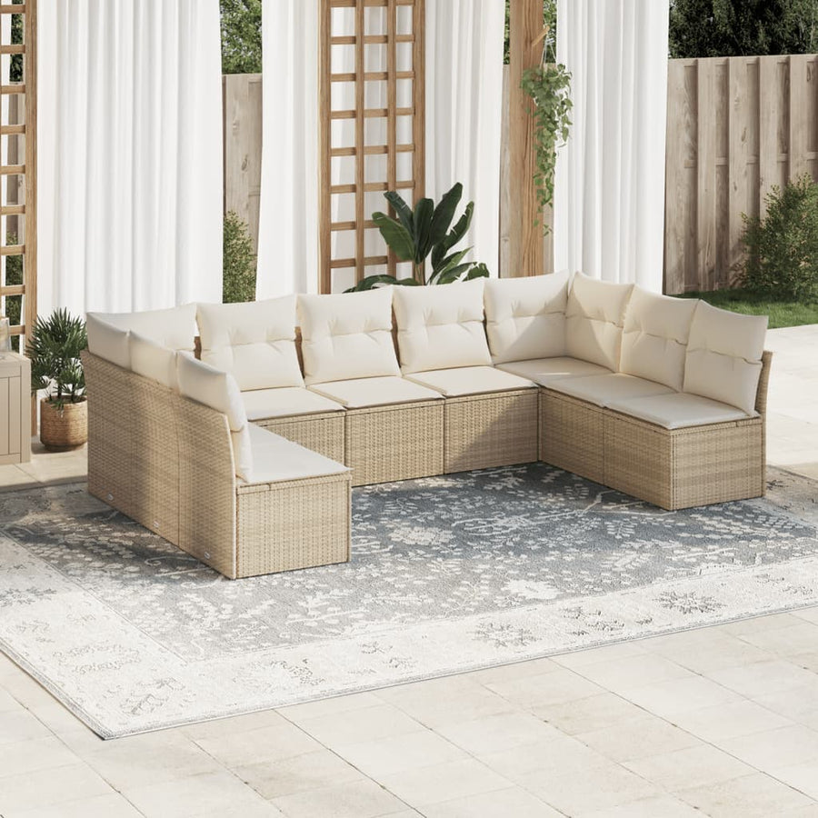 10-Delige Loungeset Met Kussens Poly Rattan Beige Blauw