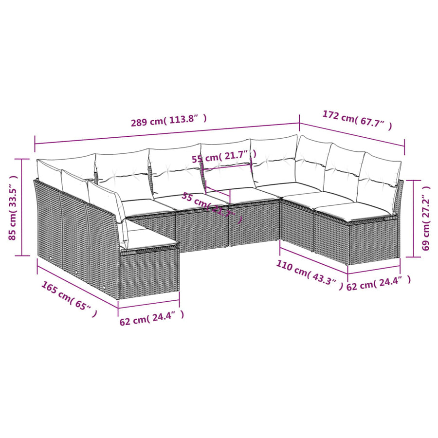 9-Delige Loungeset Met Kussens Poly Rattan Beige