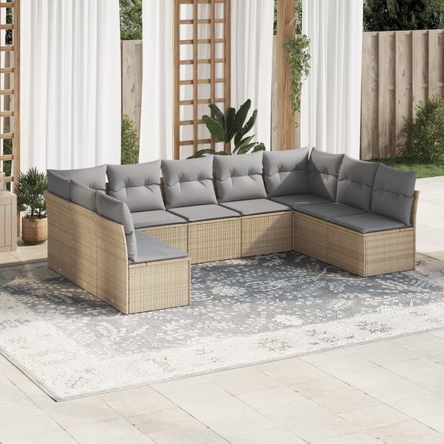 9-Delige Loungeset Met Kussens Poly Rattan Beige