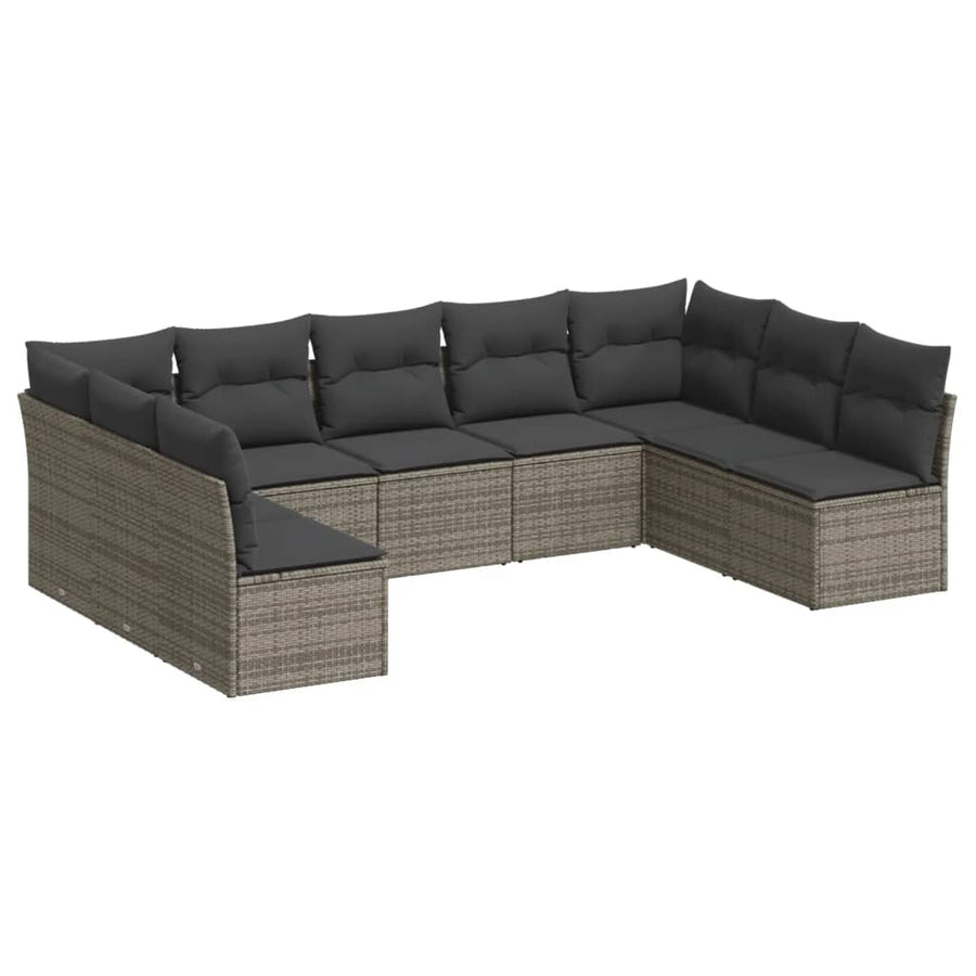 9-Delige Loungeset Met Kussens Poly Rattan Grijs