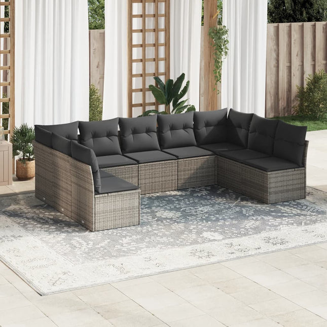 9-Delige Loungeset Met Kussens Poly Rattan Grijs