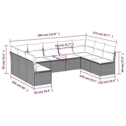 9-delige Loungeset met kussens poly rattan lichtgrijs