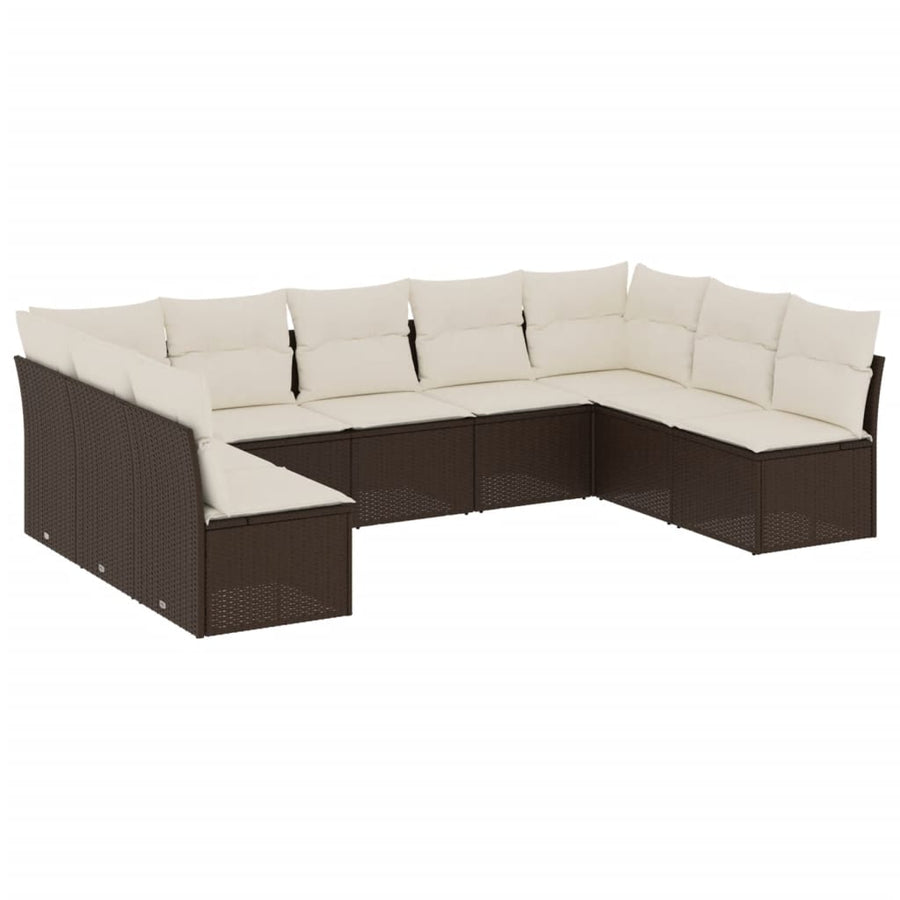 9-Delige Loungeset Met Kussens Poly Rattan Bruin en crème Met tafel