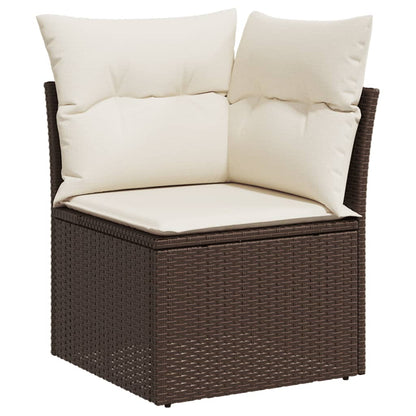 9-Delige Loungeset Met Kussens Poly Rattan Bruin en crème Met tafel