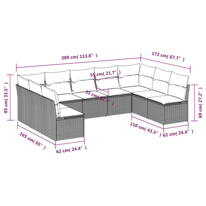 9-Delige Loungeset Met Kussens Poly Rattan Bruin en crème Met tafel