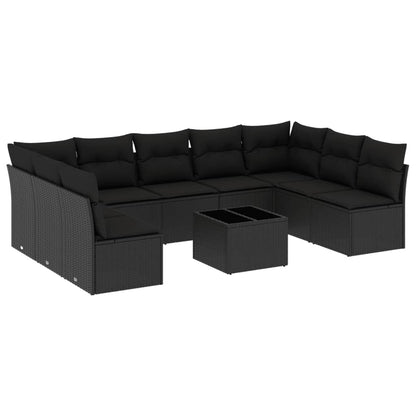 10-delige Loungeset met kussens poly rattan zwart Zwart Zonder tafel