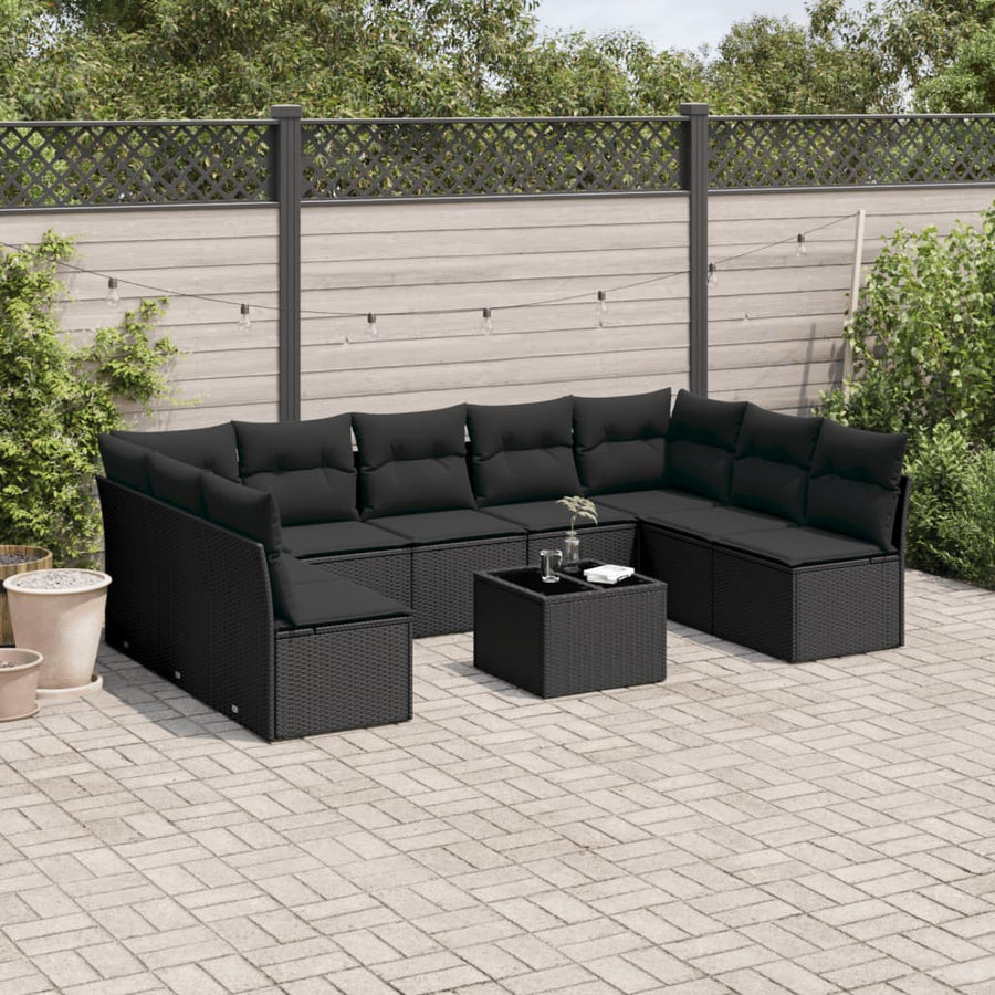 10-Delige Loungeset Met Kussens Poly Rattan Beige Blauw
