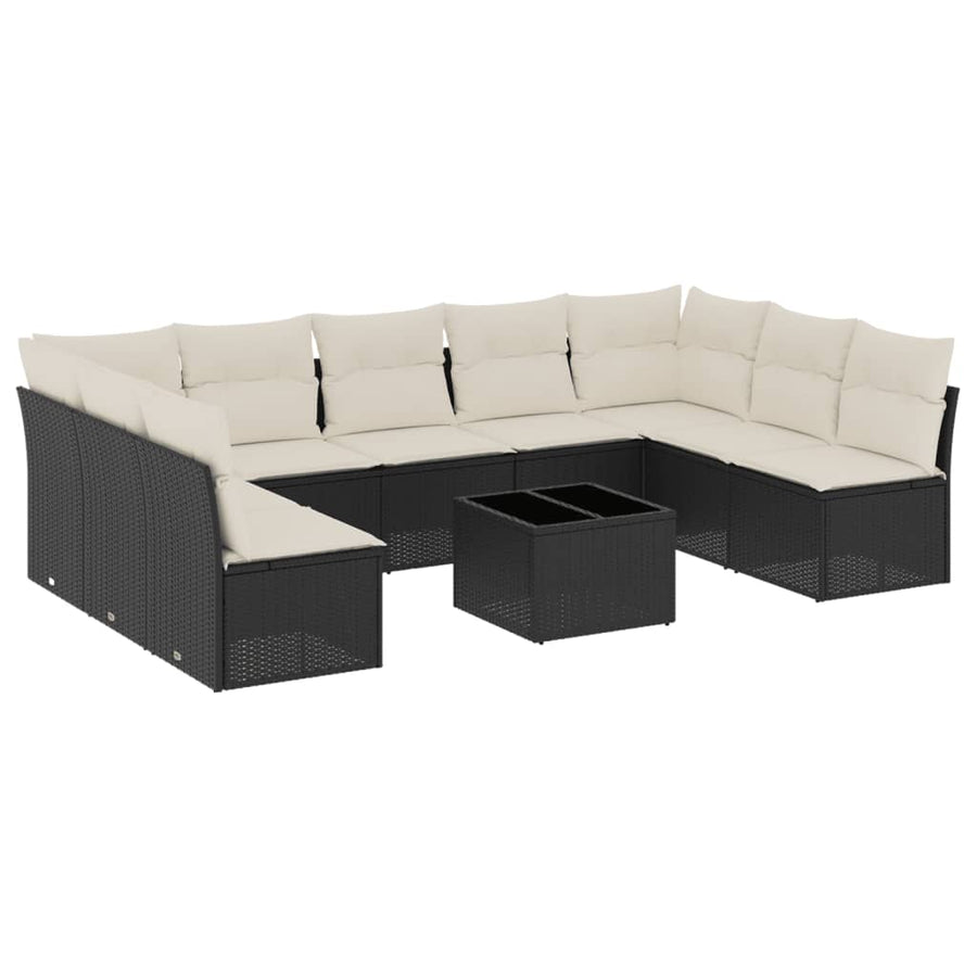 0-delige Loungeset met kussens poly rattan Zwart en crème Zonder tafel