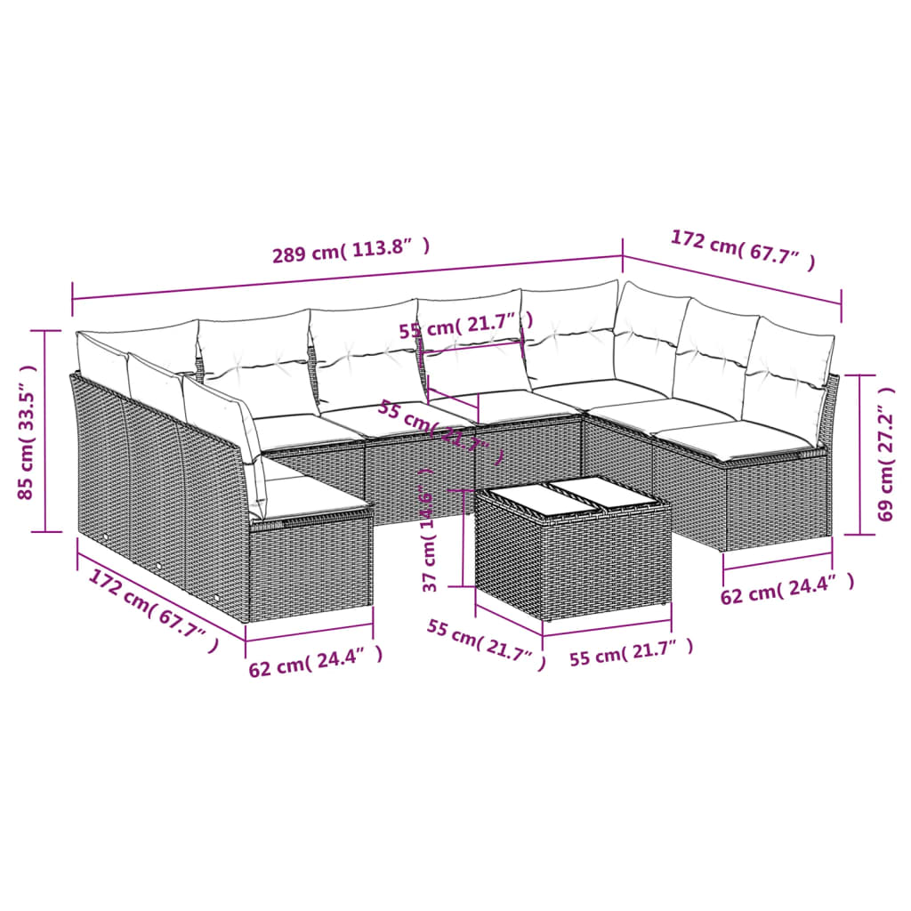 0-delige Loungeset met kussens poly rattan Zwart en crème Zonder tafel
