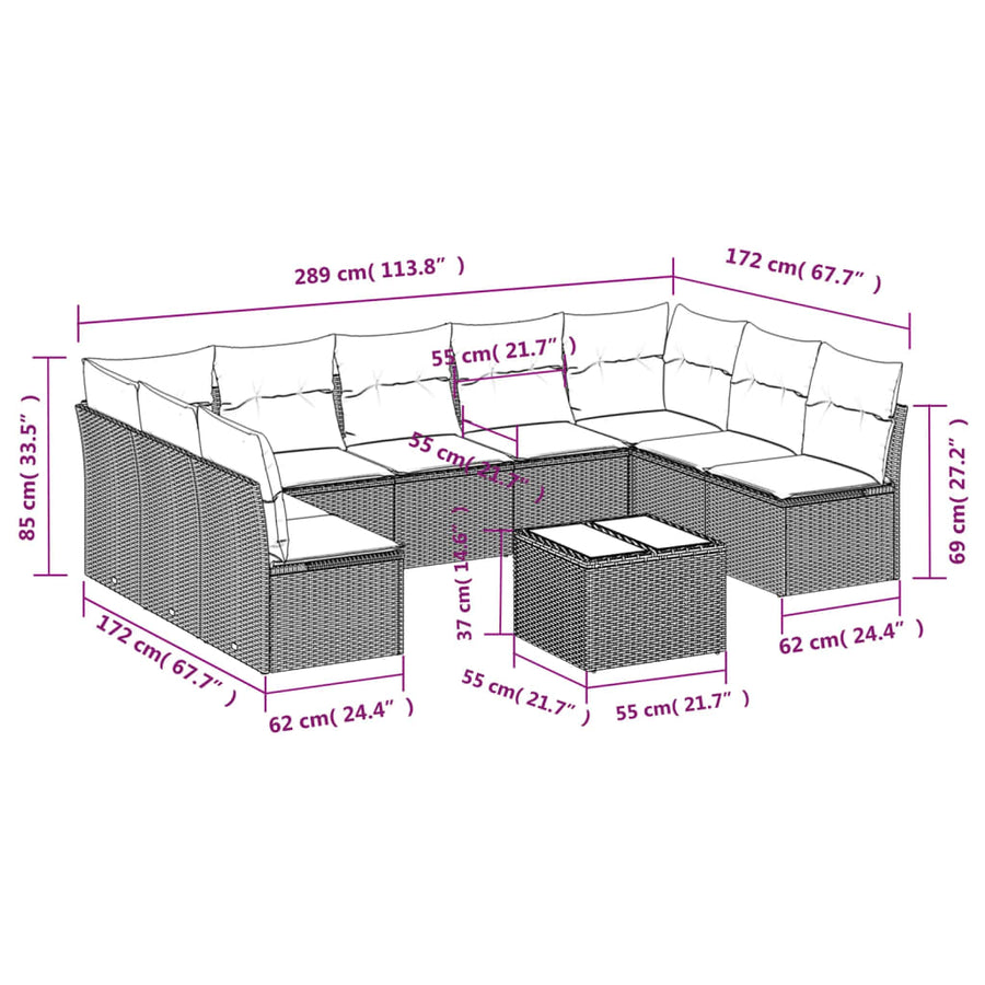 0-delige Loungeset met kussens poly rattan Zwart en crème Zonder tafel