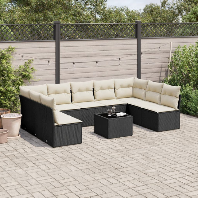 0-delige Loungeset met kussens poly rattan Zwart en crème Zonder tafel