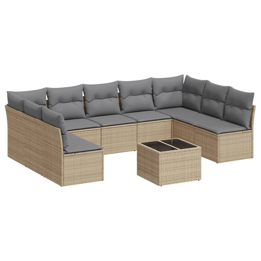 10-Delige Loungeset Met Kussens Poly Rattan Beige