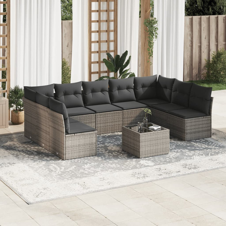 10-Delige Loungeset Met Kussens Poly Rattan Beige Blauw