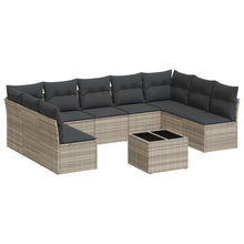 10-delige Loungeset met kussens poly rattan lichtgrijs