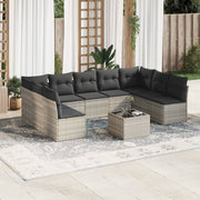 10-piece Lounge Set with Cushions Poly Rattan Light Grey