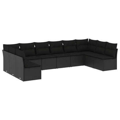 10-Delige Loungeset Met Kussens Poly Rattan Zwart