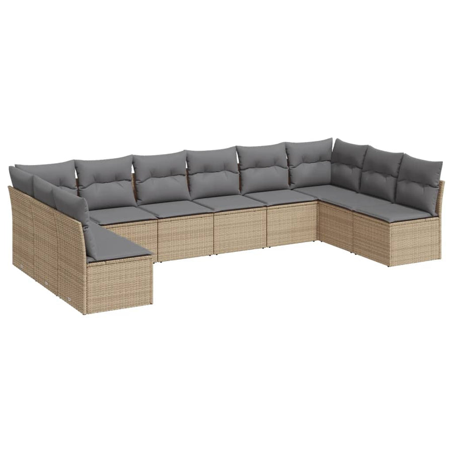 10-Delige Loungeset Met Kussens Poly Rattan Beige Blauw