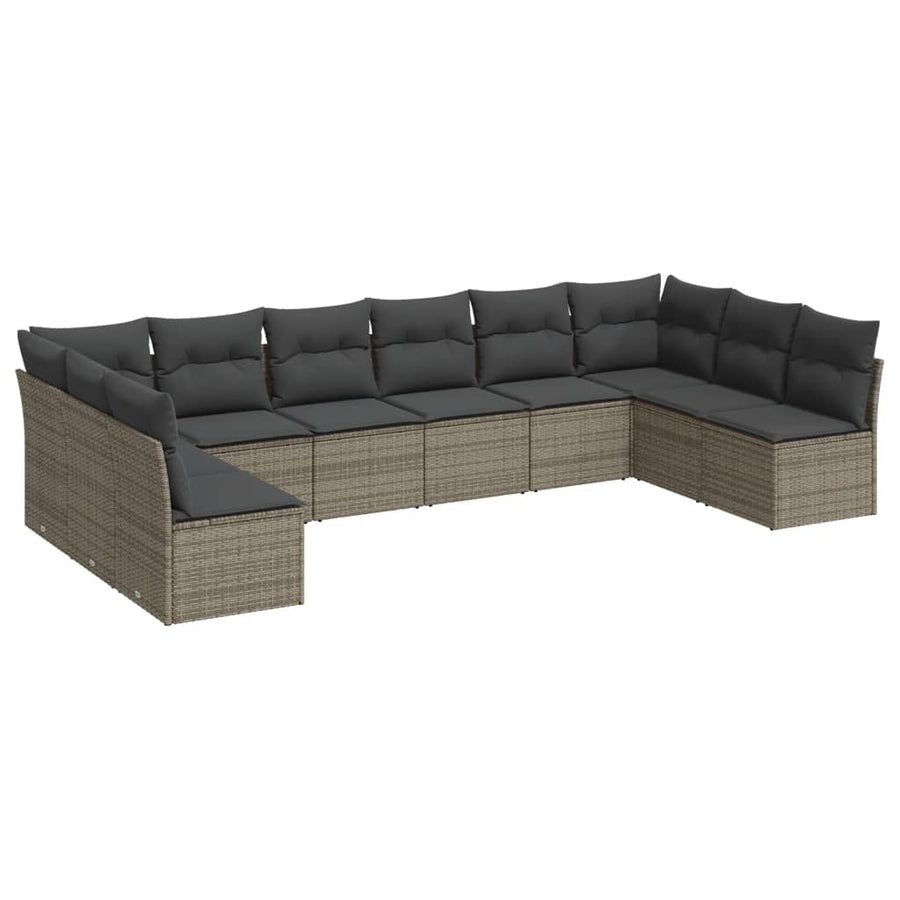 10-Delige Loungeset Met Kussens Poly Rattan Grijs