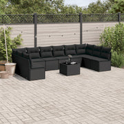 11-piece Loungeset with cushions poly rattan black