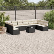 11-piece Lounge Set with Cushions Poly Rattan Black