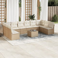 11-delige Tuinset met kussens poly rattan beige