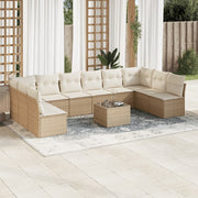 11-piece Garden Furniture Set with Cushions, Poly Rattan, Beige