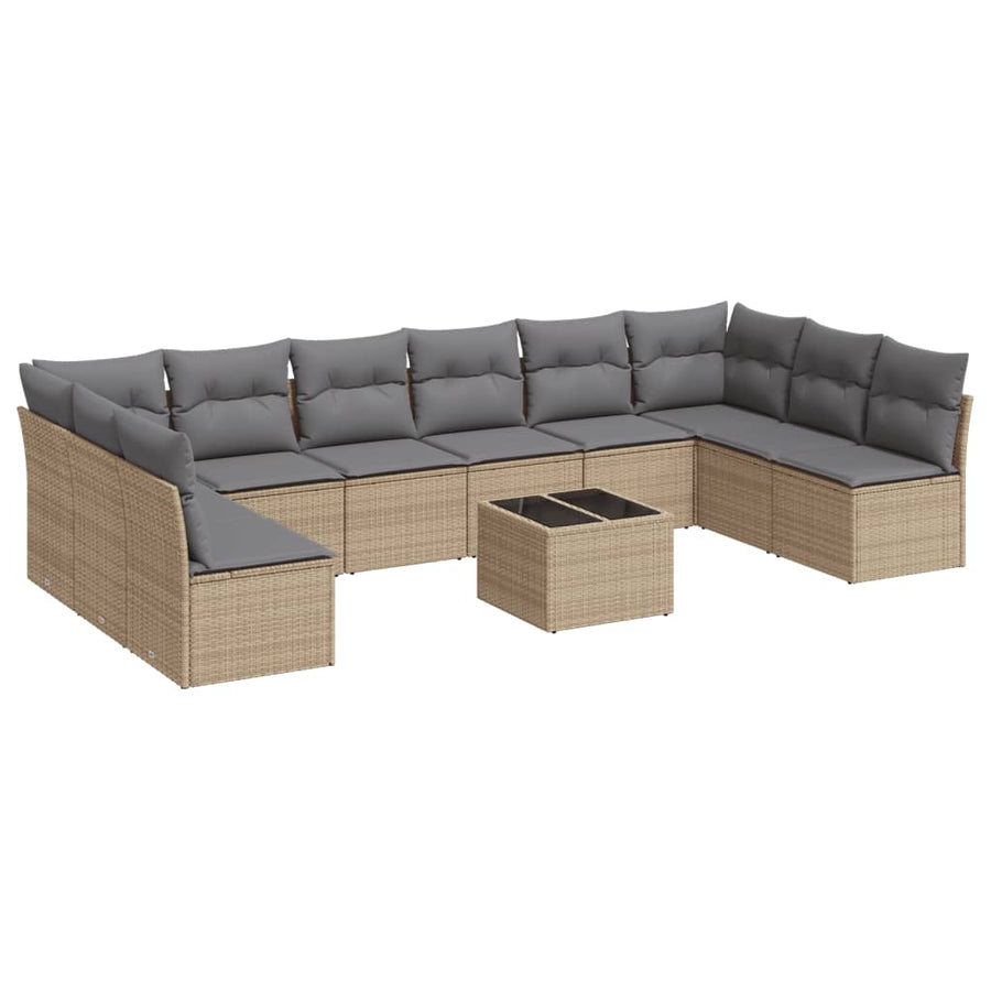 11-Delige Tuinset Met Kussens Poly Rattan Beige