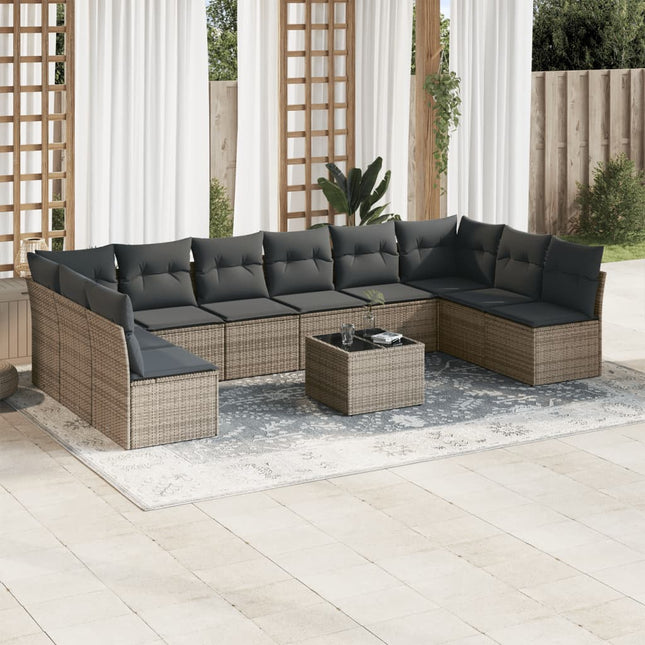 11-Delige Loungeset Met Kussens Poly Rattan Grijs