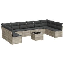 11-delige Loungeset met kussens poly rattan lichtgrijs