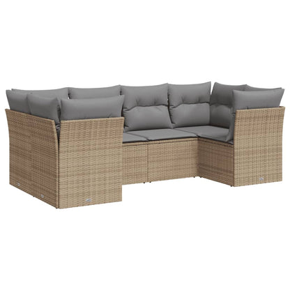 6-Delige Loungeset Met Kussens Poly Rattan Beige