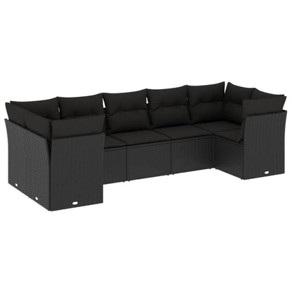7-Delige Loungeset Met Kussens Poly Rattan Zwart