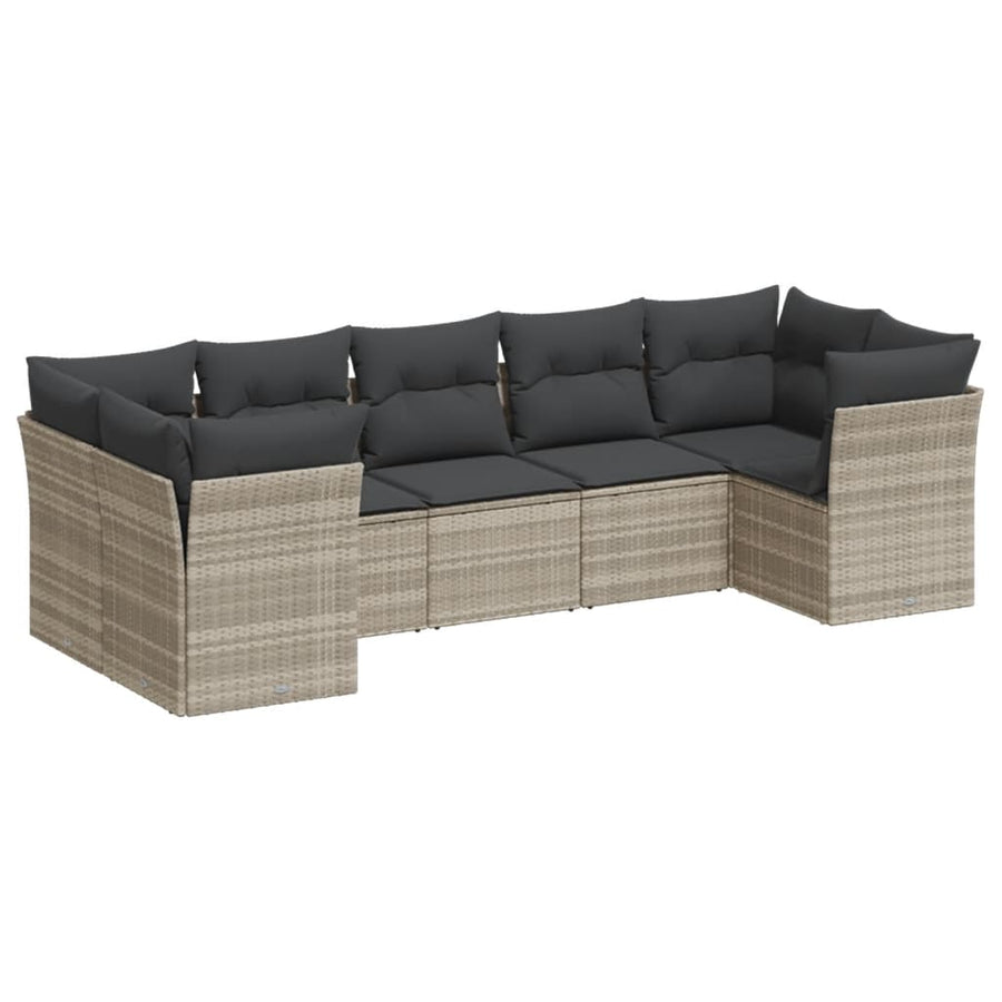 7-delige Loungeset met kussens poly rattan lichtgrijs