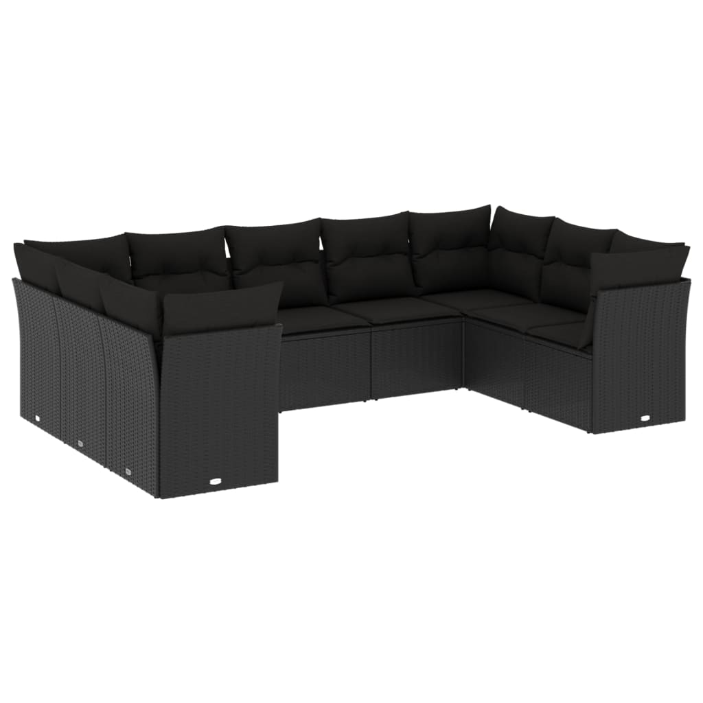 9-Delige Loungeset Met Kussens Poly Rattan Zwart