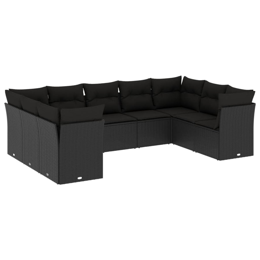 9-Delige Loungeset Met Kussens Poly Rattan Zwart