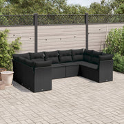9-piece Lounge Set with cushions poly rattan black