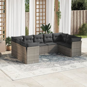 9-piece Loungeset with cushions poly rattan grey
